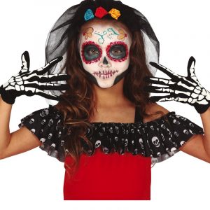 Luvas Pretas Esqueleto Criança