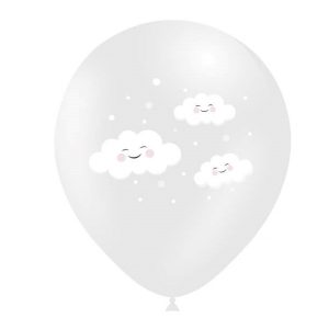 Balão Latex Transparente Nuvens sorridentes Brancas 12