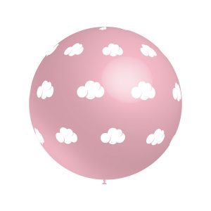 Balão Latex Rosa Nuvens Brancas 36