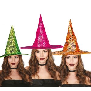 Chapéu Bruxa Teias de Aranha Neon