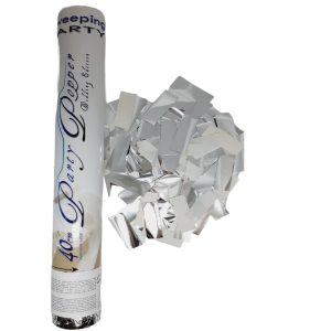 Lança Confetis Retangular Branco/Prata 40cm
