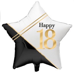 Balão Foil Estrela "HAPPY 18" Preto/Branco 18