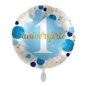 Balão Foil Redondo Azul "1 ANIVERSÁRIO" 17