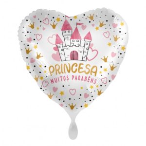 Balão Foil Coração Castelo "PRINCESA MUITOS PARABENS" 17