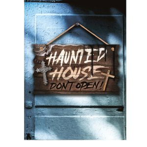 Placa Madeira "Haunted House" 19cm