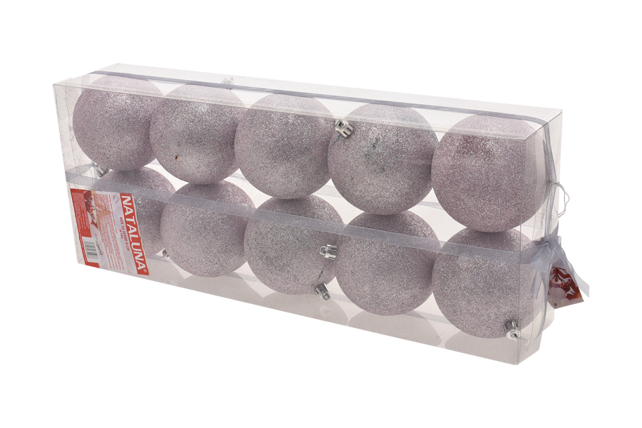 L97059 Caixa 10 Bolas Lilás Glitter 9cm