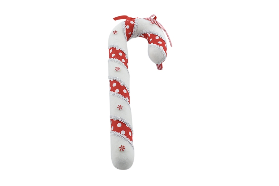 L19777 Bengala Açucar Veludo Branco Vermelho 52cm