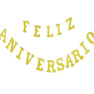 Grinalda Papel Dourado Glitter "FELIZ ANIVERSÁRIO" 3m