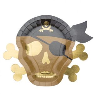 Pratos Papel Caveira de Piratas Kraft 33cm