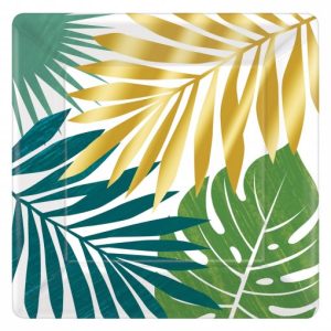 Pratos Quadrados Papel Palm Tropical Luau 25cm