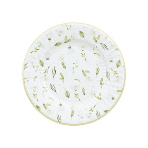 Pratos Papel Redondo Flores Brancas 21cm