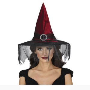 Chapéu Bruxa Bordeaux Véu Adulto 37