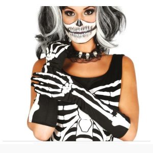 Luvas Pretas Esqueleto Adulto 40