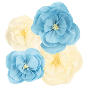 Flores Papel Crepe Azul Claro e Marfil 35 e 25