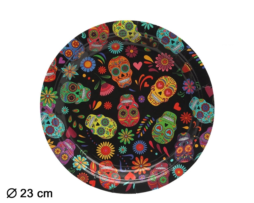C79829 Pratos Papel Caveiras Mexicanas 23cm